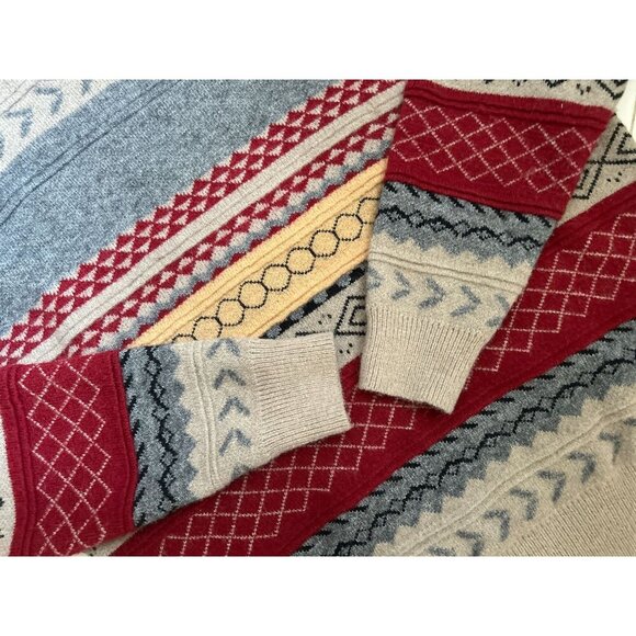 Elfric Eden Knit Sweater M Nordic Pattern Beige Gray Red Pullover Unisex Wool Bl - Picture 6 of 11